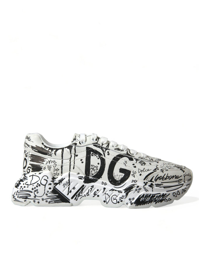 Dolce & Gabbana White Graffiti Calfskin Daymaster Sneakers Shoes - Ellie Belle