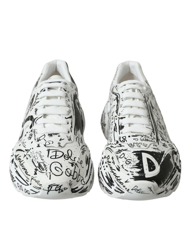 Dolce & Gabbana White Graffiti Calfskin Daymaster Sneakers Shoes - Ellie Belle