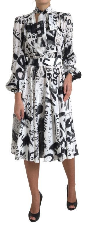 Dolce & Gabbana White Graffiti Long Sleeves A-line Dress - Ellie Belle