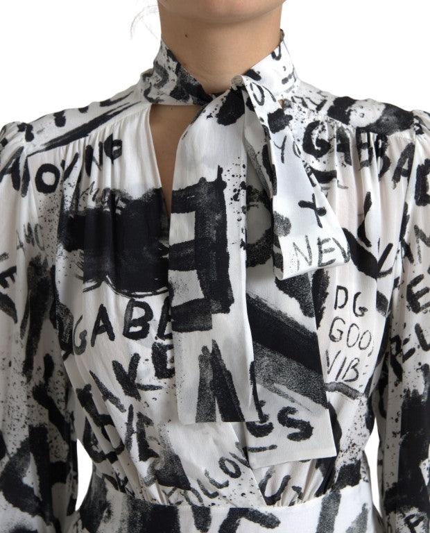 Dolce & Gabbana White Graffiti Long Sleeves A-line Dress - Ellie Belle