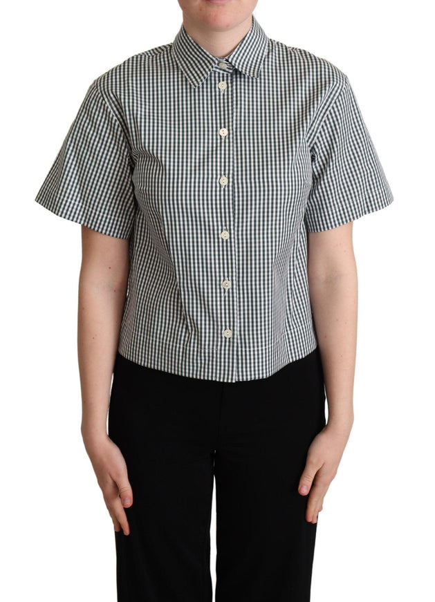 Dolce & Gabbana White Green Cotton Check Shirt Blouse Top - Ellie Belle