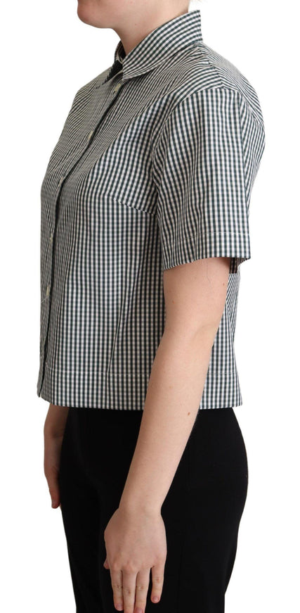 Dolce & Gabbana White Green Cotton Check Shirt Blouse Top - Ellie Belle