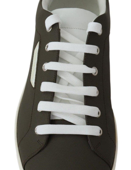 Dolce & Gabbana White Green Leather Low Top Sneakers Shoes - Ellie Belle