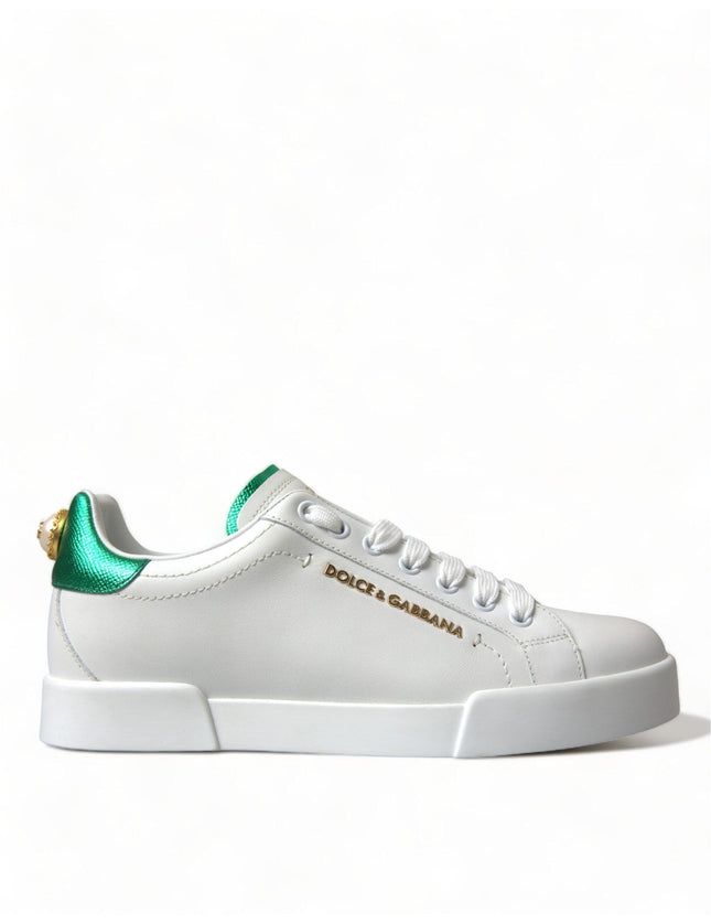 Dolce & Gabbana White Green Leather Portofino Classic Sneaker Shoes - Ellie Belle