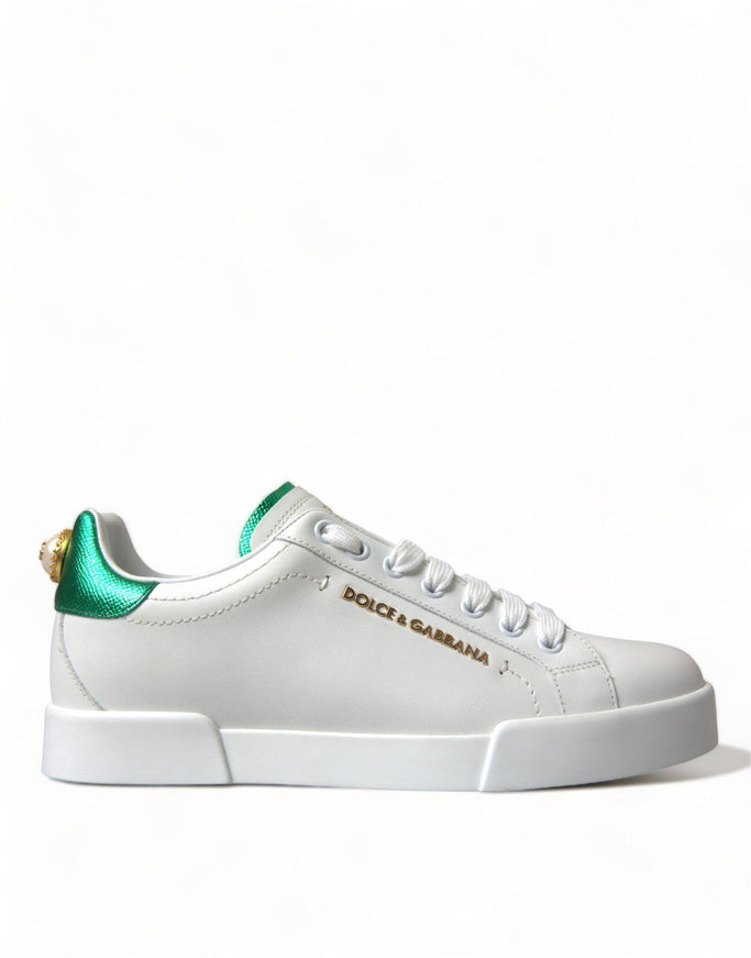 Dolce & Gabbana White Green Leather Portofino Classic Sneaker Shoes - Ellie Belle