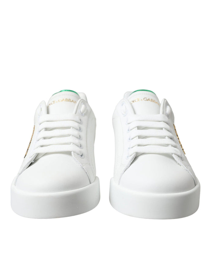 Dolce & Gabbana White Green Leather Portofino Classic Sneaker Shoes - Ellie Belle