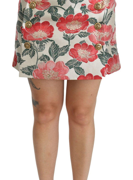 Dolce & Gabbana White Green Red Floral High Waist Mini Skirt