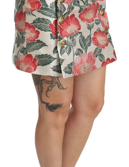 Dolce & Gabbana White Green Red Floral High Waist Mini Skirt - Ellie Belle