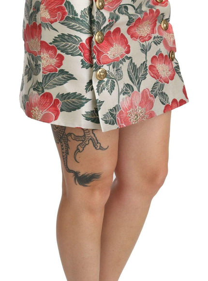 Dolce & Gabbana White Green Red Floral High Waist Mini Skirt
