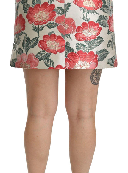 Dolce & Gabbana White Green Red Floral High Waist Mini Skirt