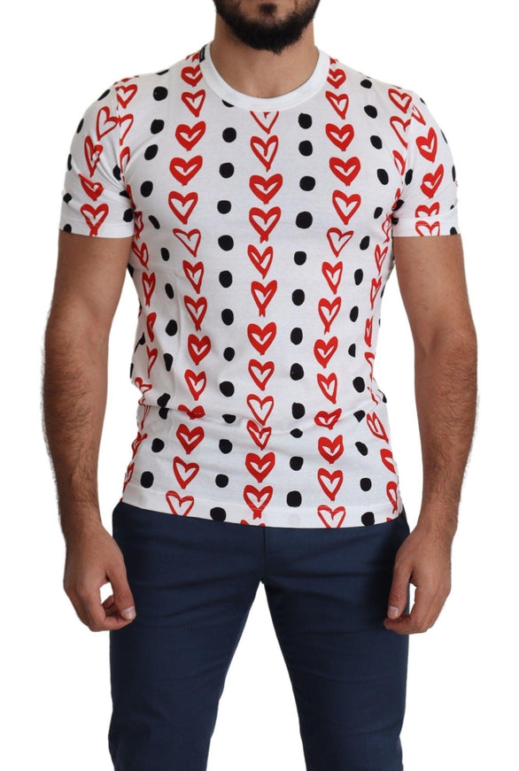 Dolce & Gabbana White Hearts Print Cotton Men Top T-shirt - Ellie Belle