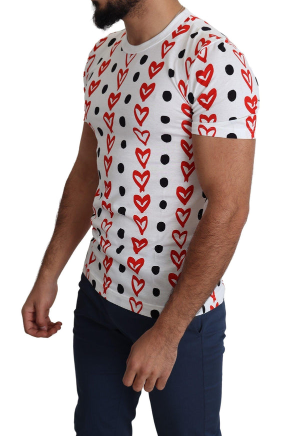 Dolce & Gabbana White Hearts Print Cotton Men Top T-shirt - Ellie Belle