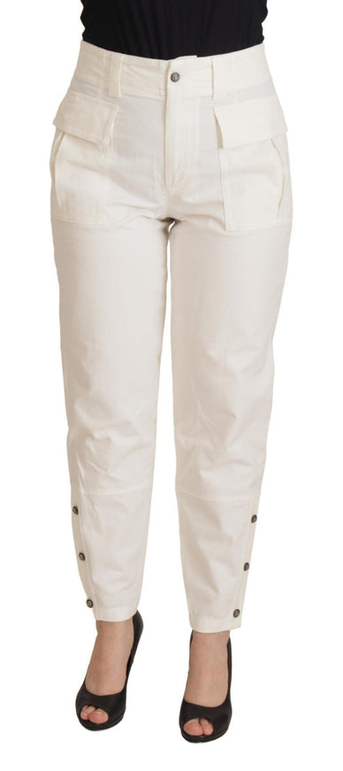 Dolce & Gabbana White High Waist Tapered Women Cotton Pants - Ellie Belle