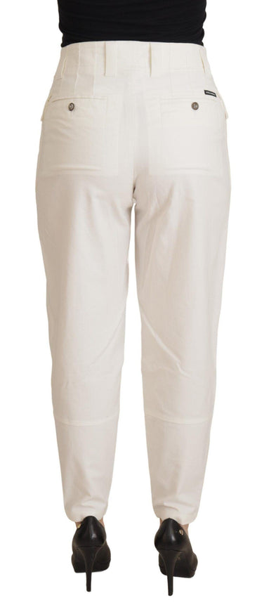 Dolce & Gabbana White High Waist Tapered Women Cotton Pants - Ellie Belle