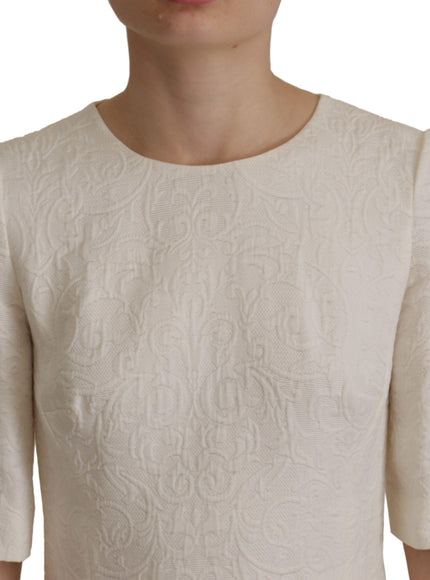 Dolce & Gabbana White Jaquard Midi Floral Sheath Brocade Dress
