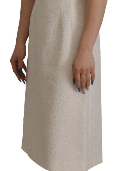 Dolce & Gabbana White Jaquard Midi Floral Sheath Brocade Dress