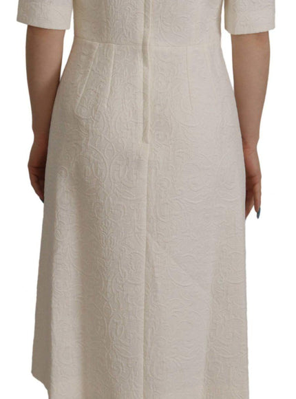 Dolce & Gabbana White Jaquard Midi Floral Sheath Brocade Dress
