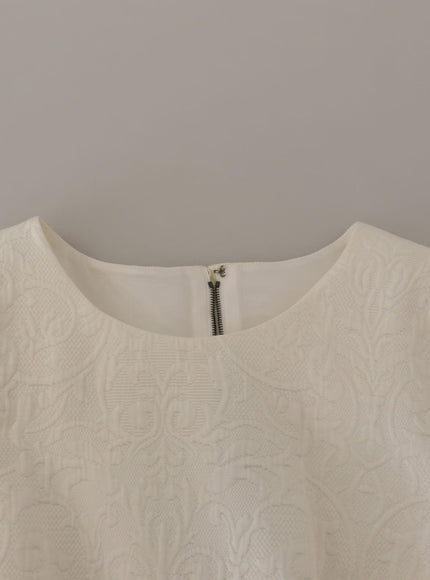 Dolce & Gabbana White Jaquard Midi Floral Sheath Brocade Dress
