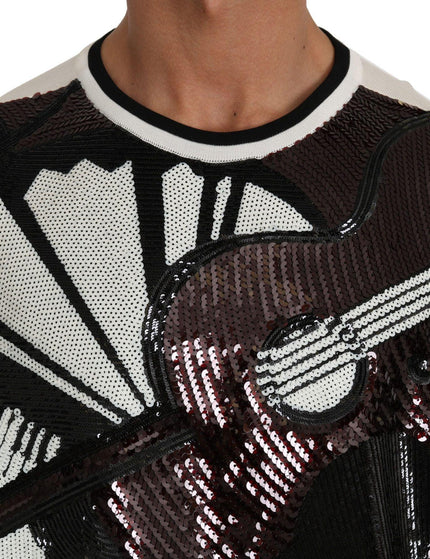 Dolce & Gabbana White Jazz Sequined Guitar Pullover Top Sweater - Ellie Belle