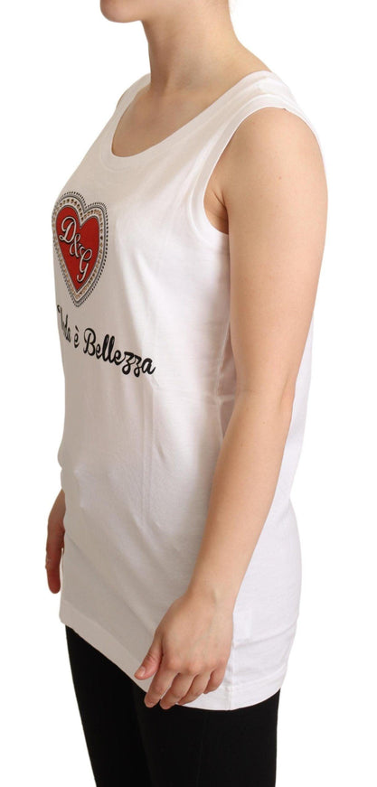 Dolce & Gabbana White La Moda Crystal Tank Top T-shirt - Ellie Belle