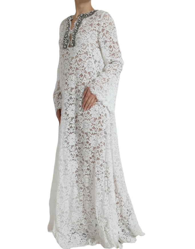 Dolce & Gabbana White Lace Crystal Embellished Shift Dress - Ellie Belle