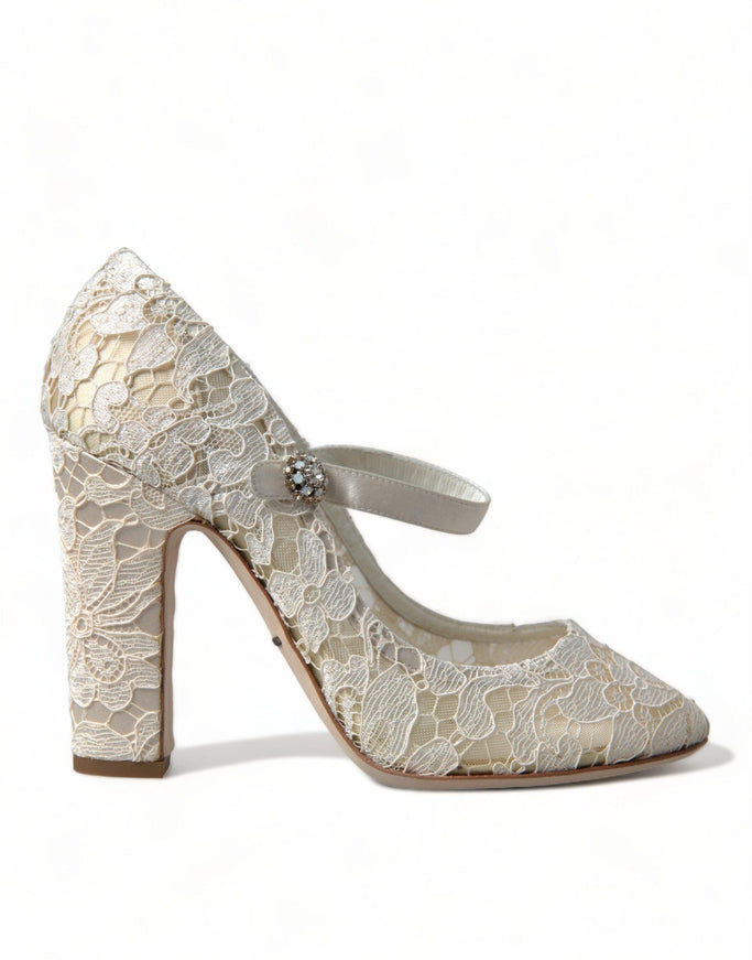 Dolce & Gabbana White Lace Crystals Heels Sandals Shoes - Ellie Belle