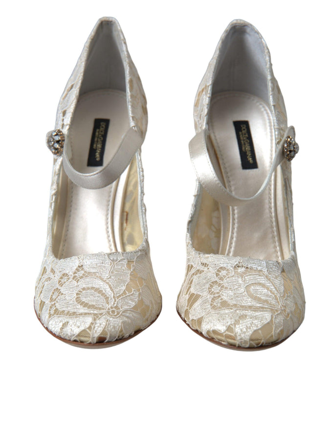 Dolce & Gabbana White Lace Crystals Heels Sandals Shoes - Ellie Belle