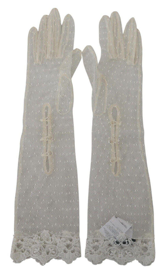 Dolce & Gabbana White Lace Elbow Length Mitten Cotton Gloves - Ellie Belle