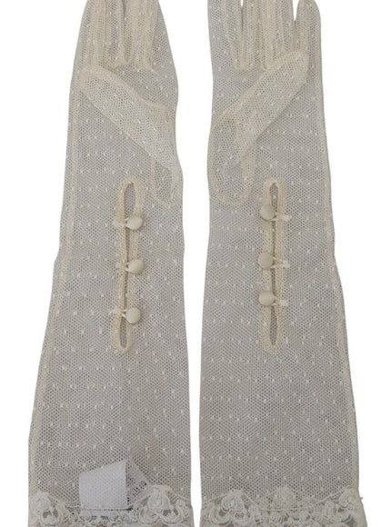 Dolce & Gabbana White Lace Elbow Length Mitten Cotton Gloves - Ellie Belle