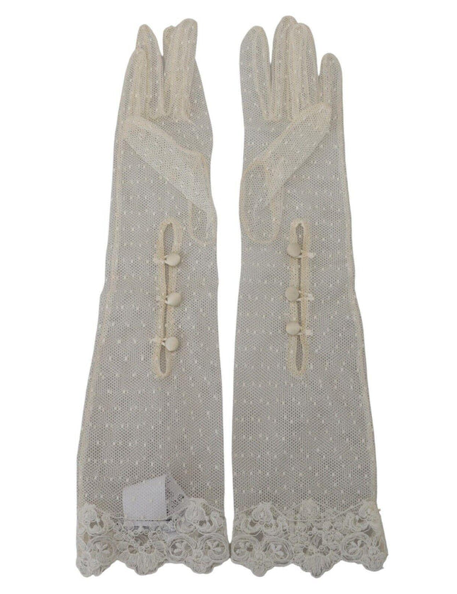 Dolce & Gabbana White Lace Elbow Length Mitten Cotton Gloves - Ellie Belle