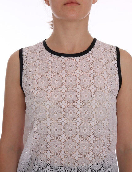 Dolce & Gabbana White Lace Floral Nylon Tank T-shirt - Ellie Belle
