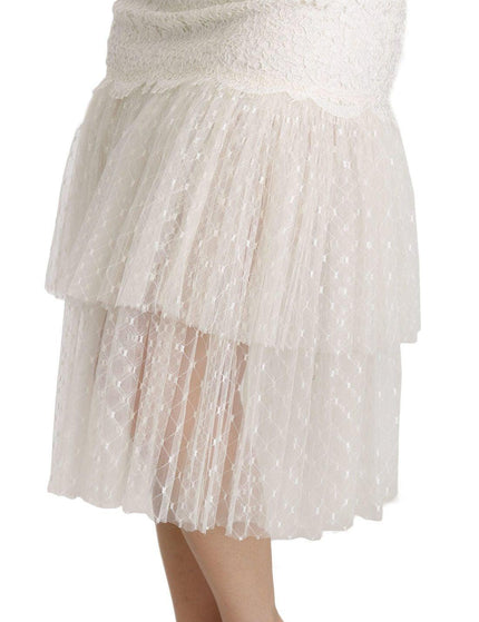 Dolce & Gabbana White Lace Layered High Waist Midi Cotton Skirt - Ellie Belle