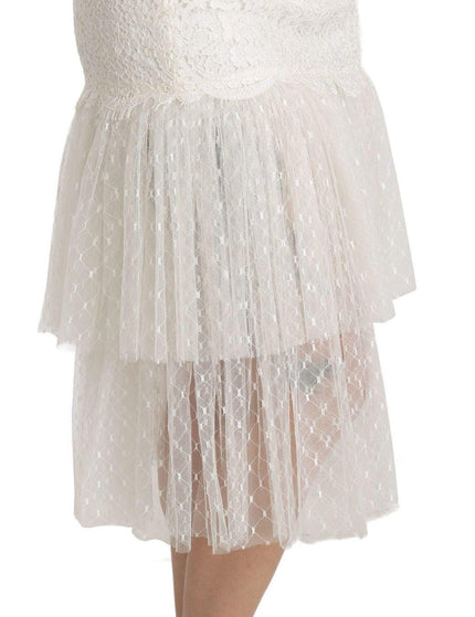 Dolce & Gabbana White Lace Layered High Waist Midi Cotton Skirt - Ellie Belle