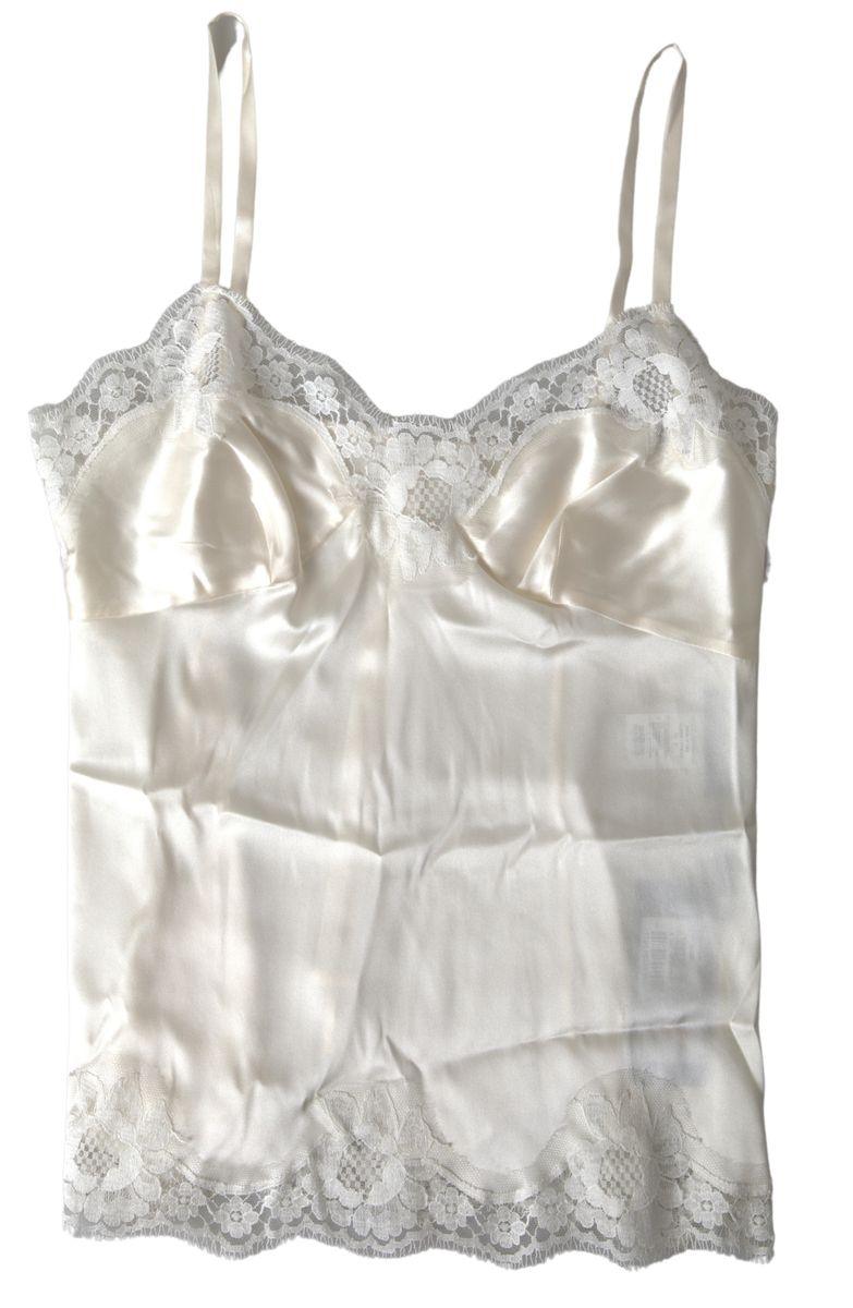 Dolce & Gabbana White Lace Silk Sleepwear Camisole Underwear - Ellie Belle