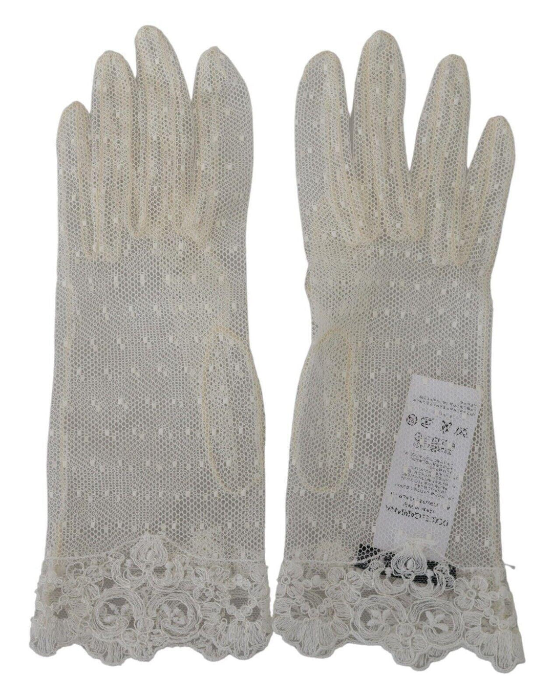 Dolce & Gabbana White Lace Wrist Length Mitten Cotton Gloves - Ellie Belle