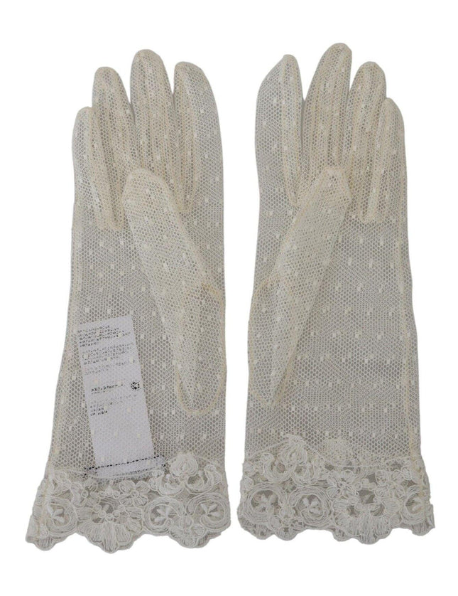 Dolce & Gabbana White Lace Wrist Length Mitten Cotton Gloves - Ellie Belle