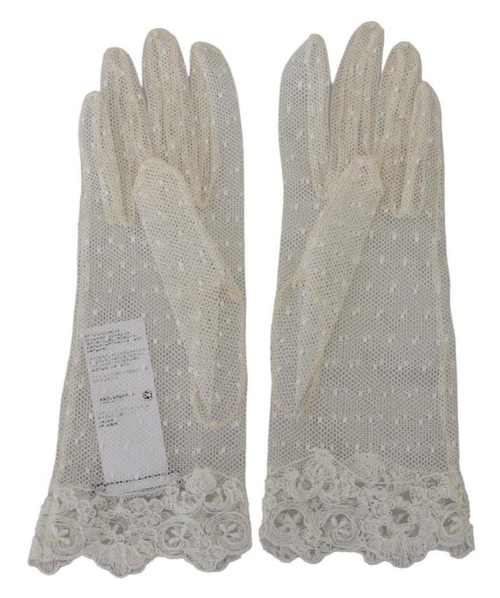 Dolce & Gabbana White Lace Wrist Length Mitten Cotton Gloves - Ellie Belle