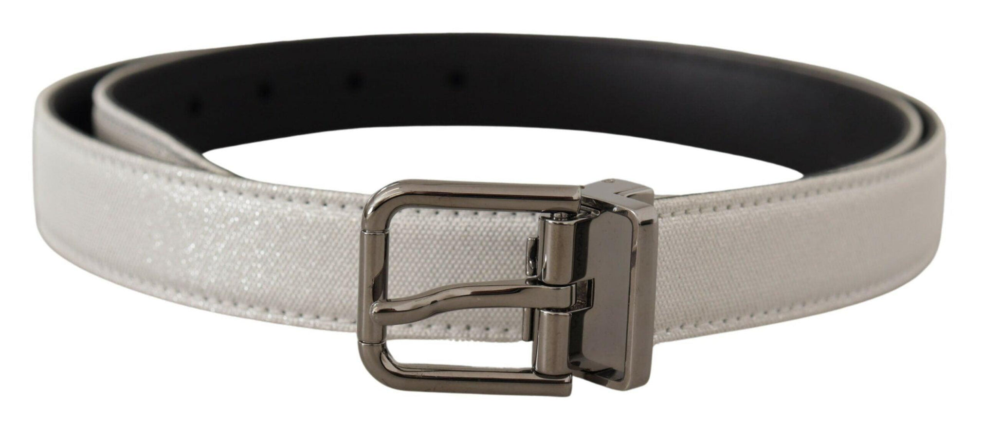 Dolce & Gabbana White Leather Black Chrome Logo Buckle Belt - Ellie Belle