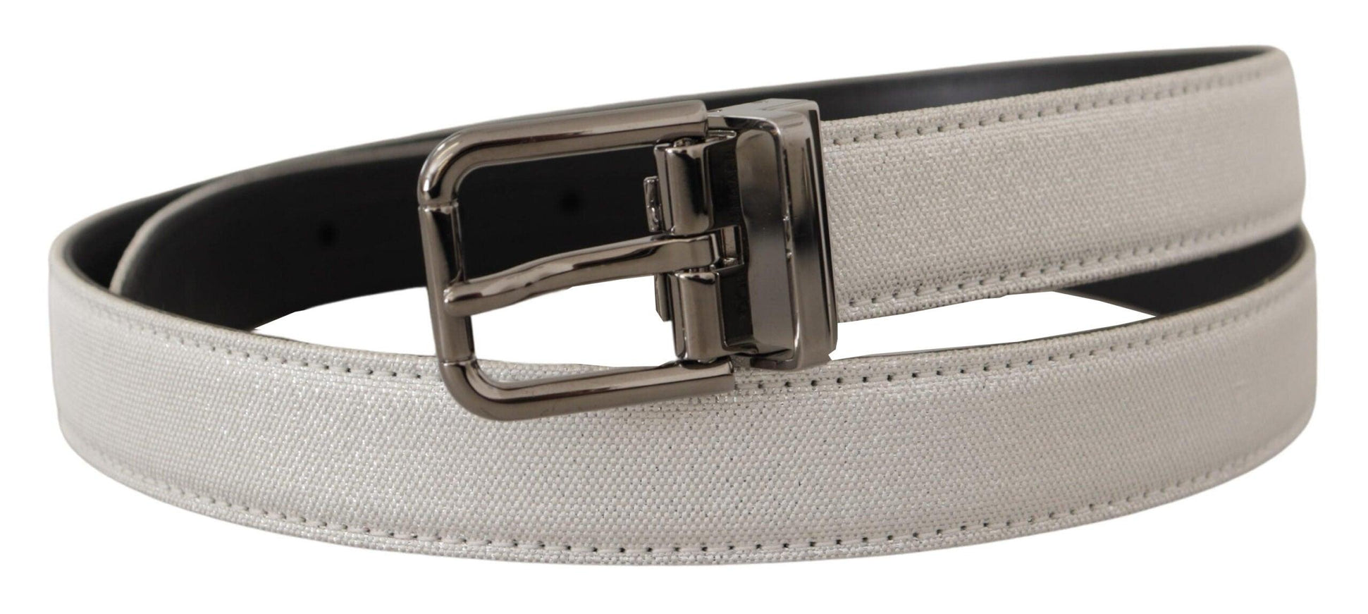 Dolce & Gabbana White Leather Black Chrome Logo Buckle Belt - Ellie Belle