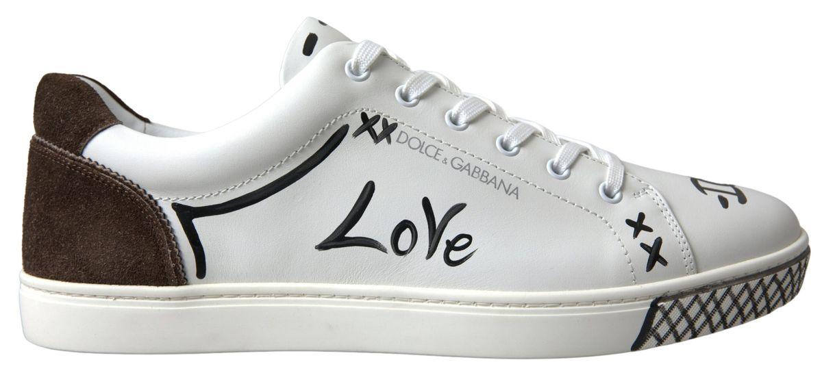 Dolce & Gabbana White Leather Brown LOVE Casual Sneakers - Ellie Belle