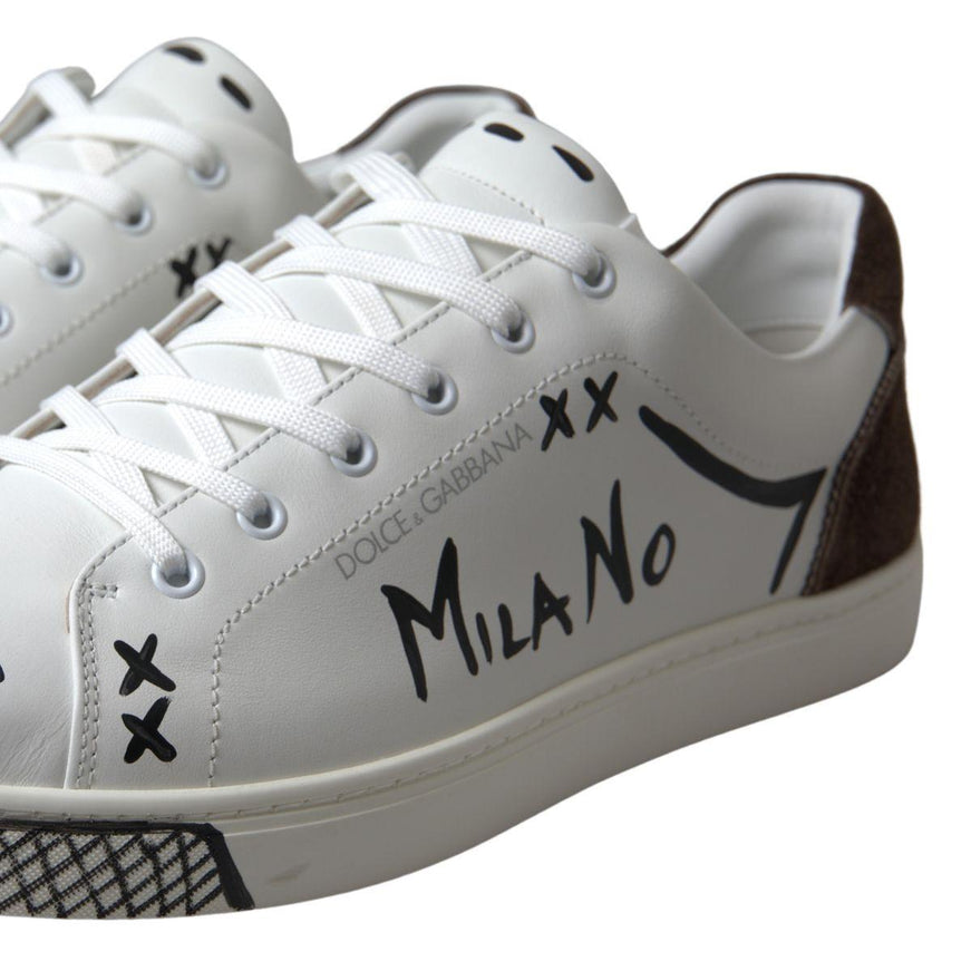 Dolce & Gabbana White Leather Brown LOVE Casual Sneakers - Ellie Belle