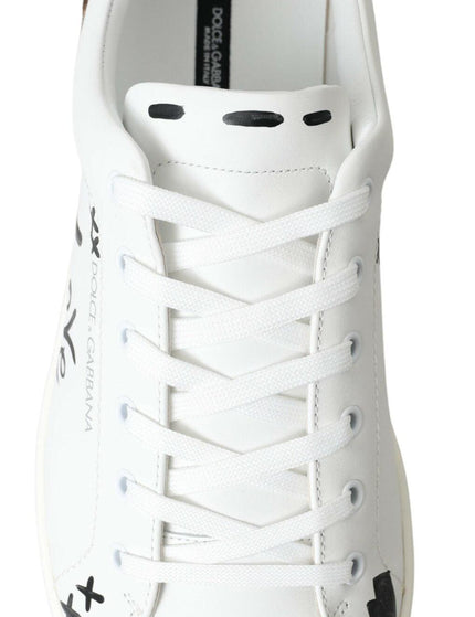 Dolce & Gabbana White Leather Brown LOVE Casual Sneakers - Ellie Belle