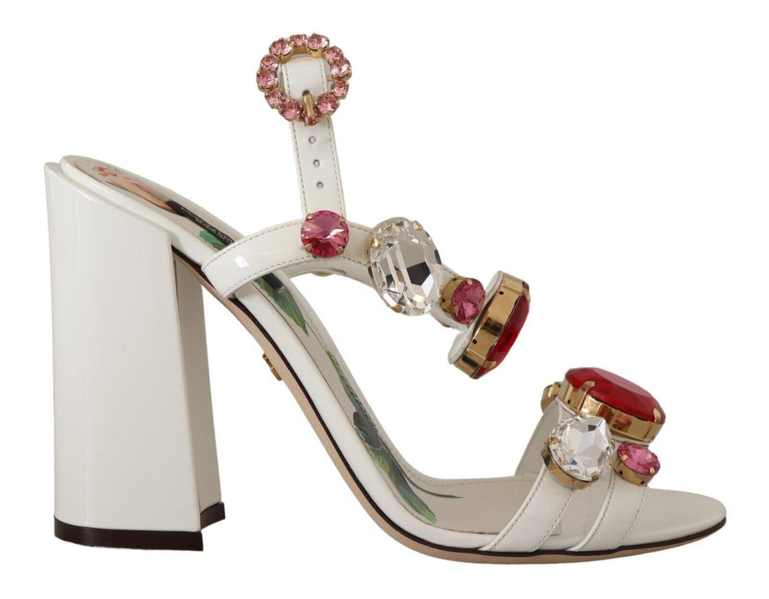 Dolce & Gabbana White Leather Crystal Keira Heels Sandals Shoes - Ellie Belle