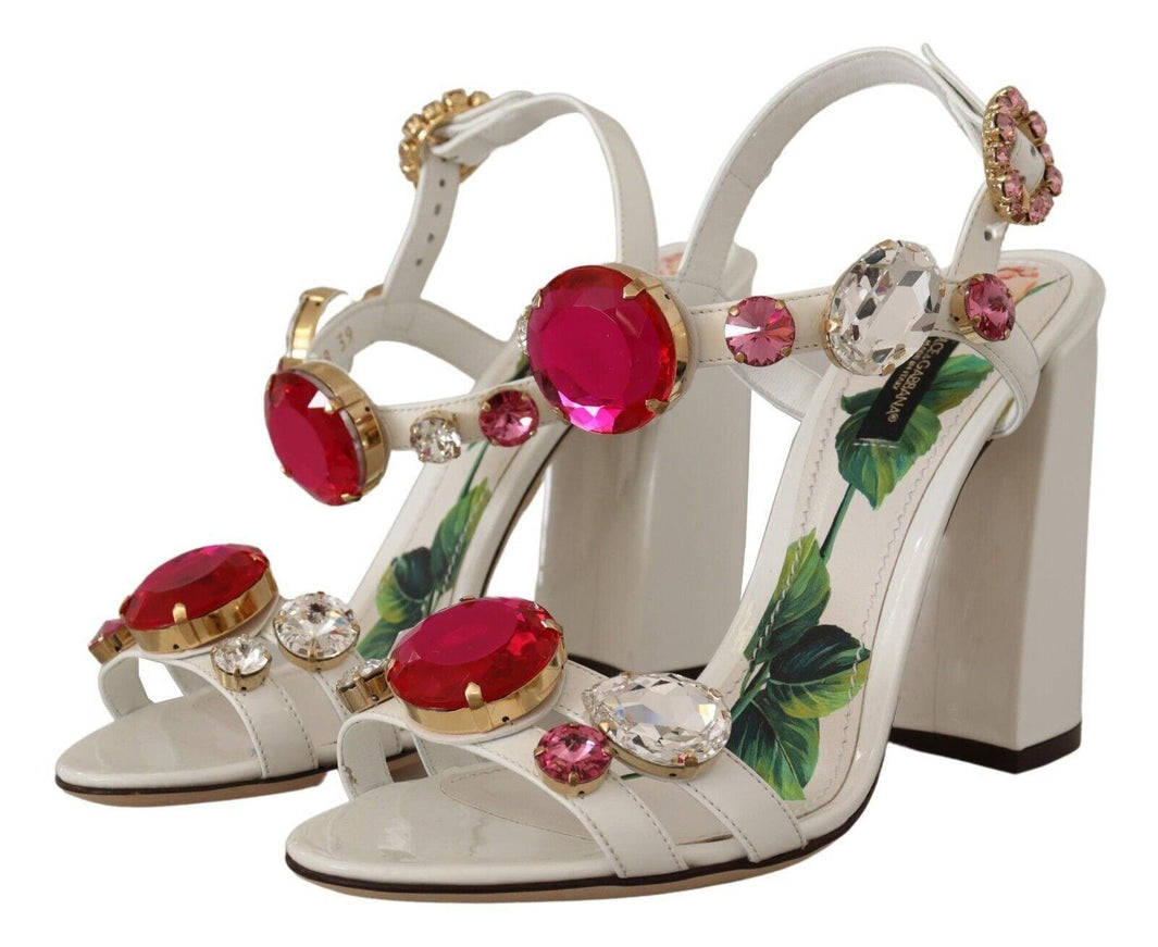 Dolce & Gabbana White Leather Crystal Keira Heels Sandals Shoes - Ellie Belle