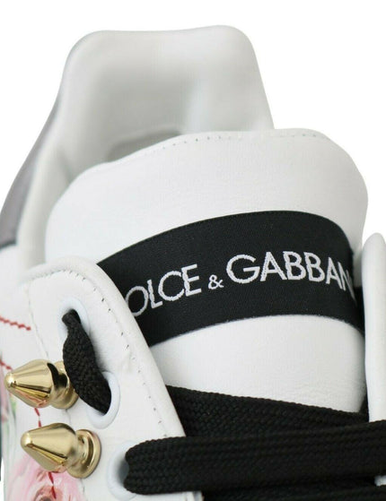 Dolce & Gabbana White Leather Crystal Roses Floral Sneakers Shoes - Ellie Belle
