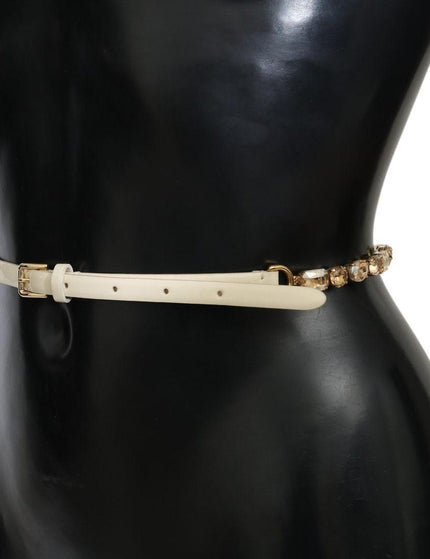 Dolce & Gabbana White Leather Crystals Waist Belt - Ellie Belle