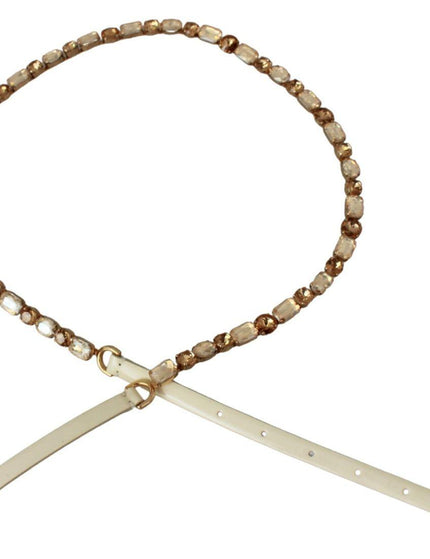 Dolce & Gabbana White Leather Crystals Waist Belt - Ellie Belle