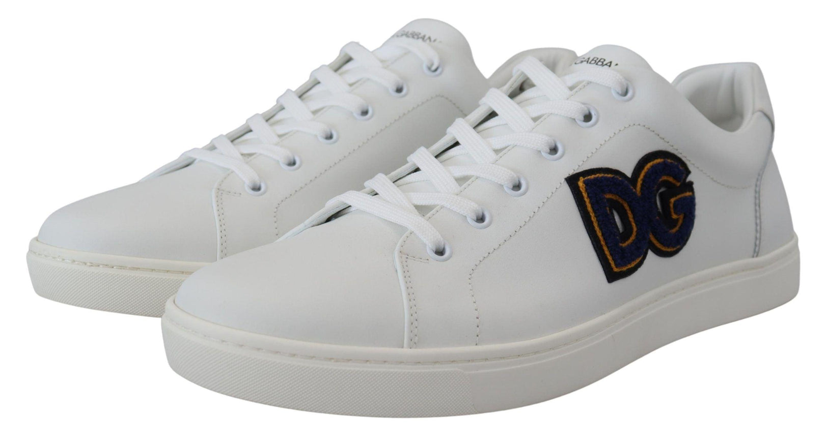 Dolce & Gabbana White Leather DG Logo Casual Sneakers Shoes - Ellie Belle