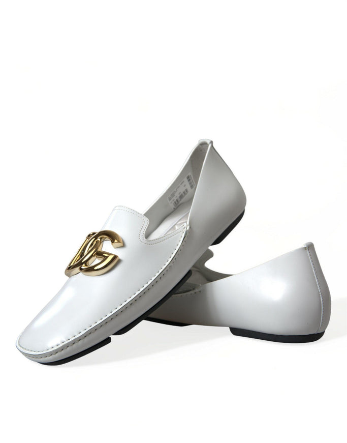 Dolce & Gabbana White Leather DG Logo Men Loafer Dress Shoes - Ellie Belle