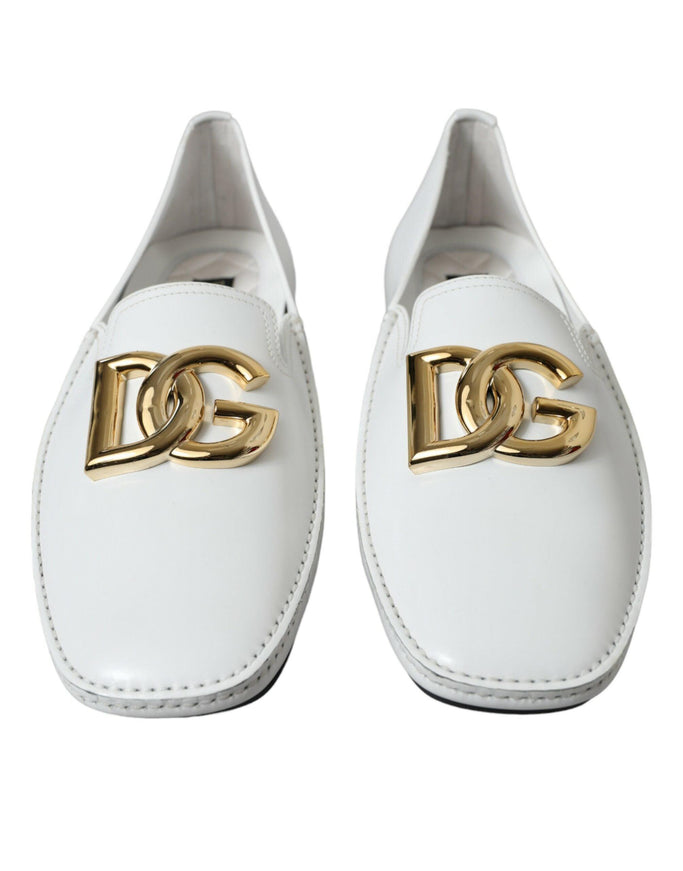 Dolce & Gabbana White Leather DG Logo Men Loafer Dress Shoes - Ellie Belle